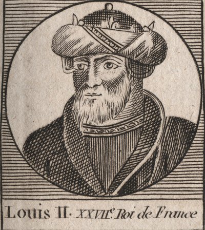 Portrait of Louis II the Stammerer (846 - 879), King of the Franks - engraving from 