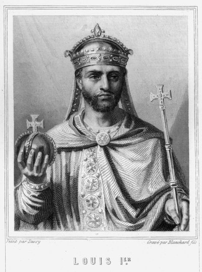 Portrait of Louis I the Pious or the Debonnaire (778 - 840), Emperor of the West - in “Histoire des Français” by Lavallée, engraving by Unknown artist