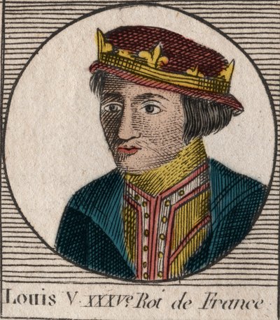 Portrait of Louis V the Indolent (967-987), King of France - engraving from 