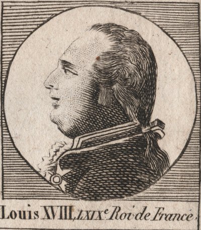 Portrait of Louis XVIII (1755-1824), known as the Desired, King of France and Navarre from 1814 to 1815 and from 1815 to 1824 - engraving from “Instruction sur l