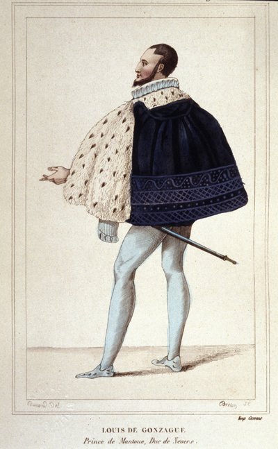 Portrait of Louis de Gonzague, Duke of Mantua, now by his marriage in 1565 with Henriette de Cleves, the new Duke of Nevers. Engraving from 1830 by Unknown artist