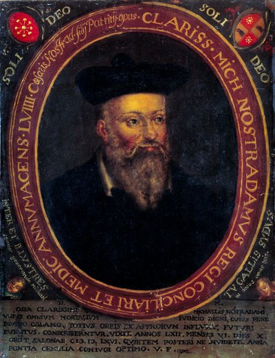 Portrait of Nostradamus, Michel de Notre Dame (1503 - 1566) French astrologer and doctor. Copper engraving by Unknown artist