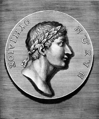 Portrait of Ovid in medallion. Engraving of the 19th century. Coll Maciet, Bibliotheque des Arts décoratifs, Paris. by Unknown artist
