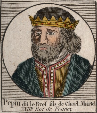 Portrait of Pepin III (Pepin the Short) (714-768), King of the Franks - engraving from 