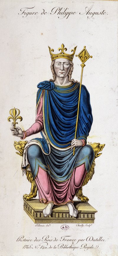 Portrait of Philip Augustus on his throne - from a 13th century document by Unknown artist