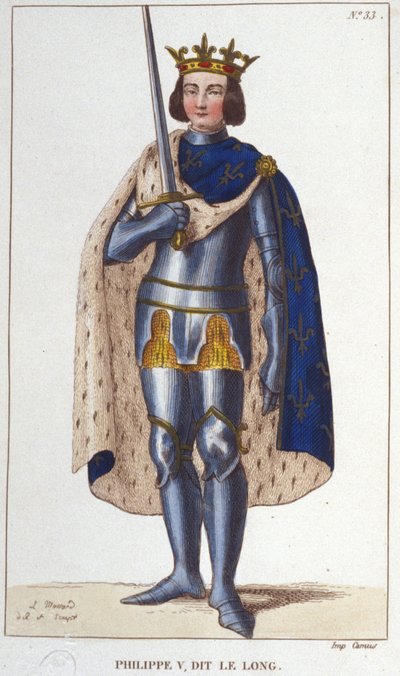 Portrait of Philip V the Long (1294 - 1322), King of France (Engraving of 1830) by Unknown artist