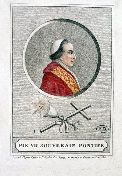 Portrait of Pius VII (1742 - 1823) in medallion - engraving by Unknown artist