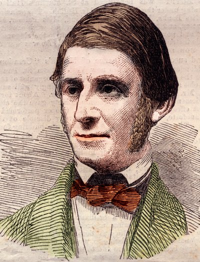 Portrait of Ralph Waldo Emerson, essayist, philosopher, American poet. Engraving in 