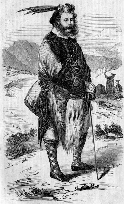 Portrait of Roualeyn George Gordon Cumming (1820-1866), Scottish traveler and lion hunter. Engraving by Linton in 