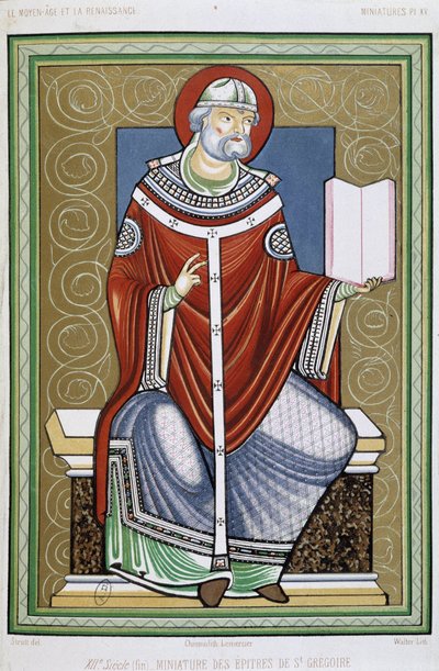 Portrait of Saint Gregory, chromo 19th from miniature of the Epistles of Saint Gregory by Unknown artist