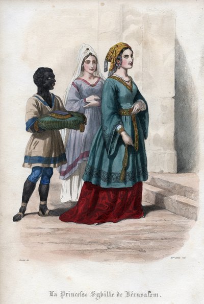 Portrait of Sibylla of Jerusalem (Jerusalem Sibylle) (c. 1160-1190), Princess then Queen of Jerusalem. Engraving from 1842 in 