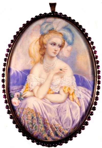 Portrait of The Countess of Castiglione (1837-1899) (Virginia Elisabetta Luisa Carlotta Antonietta Teresa Maria Oldoini). Miniature on ivory by Unknown artist