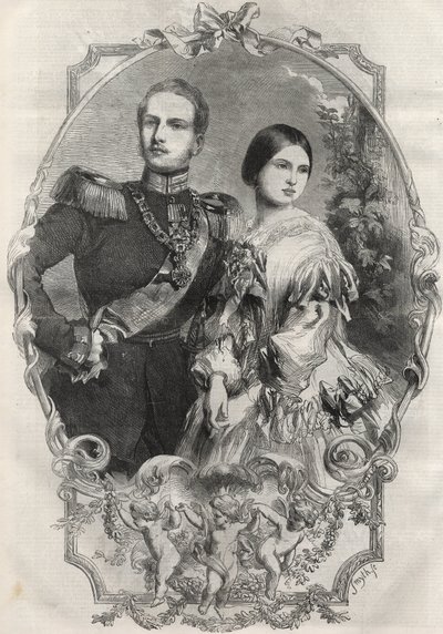 Portrait of Princess Victoria (Queen Victoria) and Crown Prince Frederick William of Prussia. Engraving from 1858. by Unknown artist