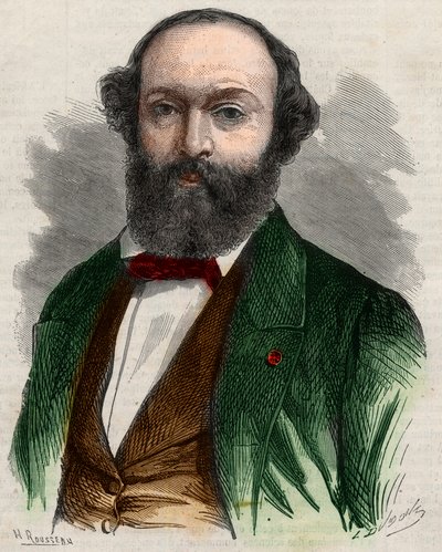 Portrait of Theodore Rousseau, French painter. Engraving in 