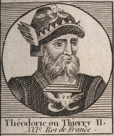 Portrait of Thierry II, King of the Francs of Austrasia and Burgundy - engraving from 
