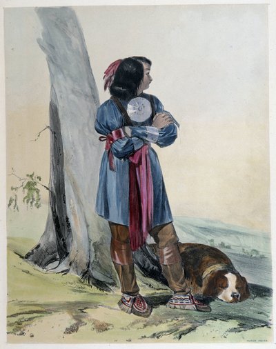 Portrait of a Huron, Indian of Canada, with His Dog - in Shyth