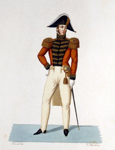 Portrait of a Knight of Honour of Cape and Sword of the Pontifical Army. Engraving of the 19th Century by Unknown artist