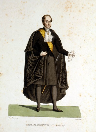 Portrait of an assistant prince of the Holy See who served during ceremonies and visits. 19th century engraving. by Unknown artist