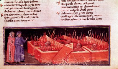 Portrait of Dante Alighieri among Virgil heretics (song X of Hell, in the Divine Comedy) by Unknown artist