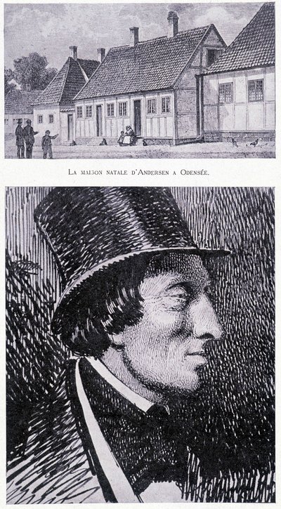 Portrait of the Danish writer Hans Andersen (1805 - 1875) and his house in Odense, Denmark, circa 1832 by Unknown artist