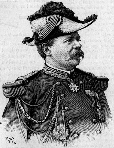 Portrait of the French general Francois Perrier (1833-1888). Engraving in 