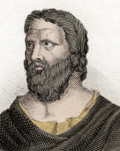 Portrait of the Greek philosopher Heraclitus of Ephesus. Engraving of the 19th century by Unknown artist