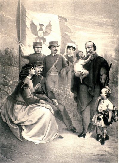 Portrait of the Italian Patriot and Hero of the Risorgimento Giuseppe Garibaldi (1807-1882) with His Children Menotti, Ricciotti, Teresita, Francesca Armosino, Manlio, and Clelia by Unknown artist