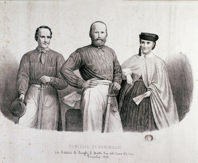 Portrait of the Patriot and Hero of the Risorgimento Giuseppe Garibaldi (1807-1882) with His Daughter Teresita and His Wife Stefano Canzio by Unknown artist