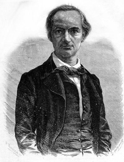 Portrait of the poet Charles Baudelaire (1821-1867). Engraving of the 19th century by Unknown artist