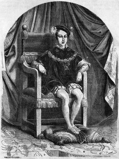 Portrait of the young King Edward VI of England and Ireland (1537-1553), engraving of the 19th century by Unknown artist