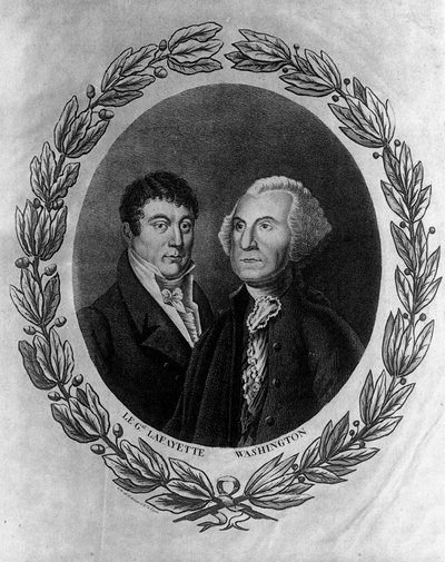 Portraits of General La Fayette and Georges Washington - engraving by Unknown artist