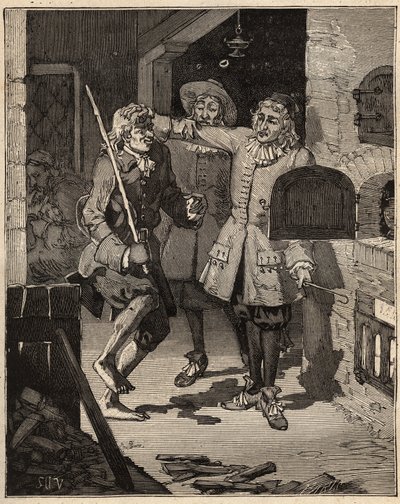 Pottery: pipe earth (fine faience). The Englishman John Astbury came to the house of the brothers John Philip and David Elers to steal from them the secret of the new white faience. Engraving from 1885 in 