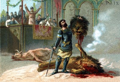 Pepin the Short (715-768), King of the Franks, Fights a Lion and a Bull During the Feasts Given to Celebrate His Coronation in 751 by Unknown artist