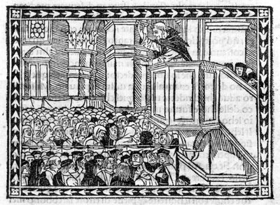 Preaching of G. Savonarola (Jerome Savonarola) - in Compendium of Revelatione, incunabule of 1496 by Unknown artist