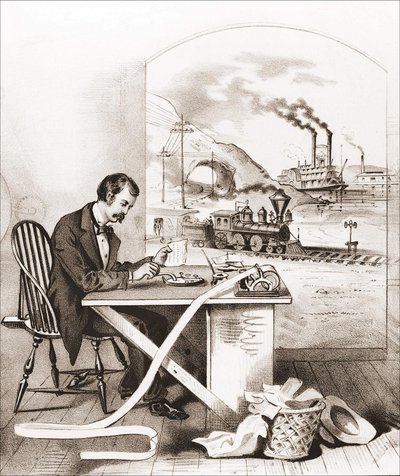 Progress of the Century (19th century): Morse Telegraphy, Dawn Boat, Train, etc. by Unknown artist