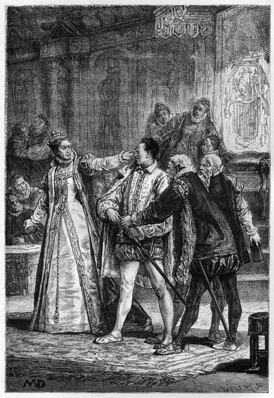 Queen Elizabeth I of England Striking the 2nd Earl of Essex Robert Devereux by Unknown artist