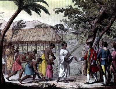 Receipt of the navigator Samuel Wallis by Queen Oberea in Tahiti. 