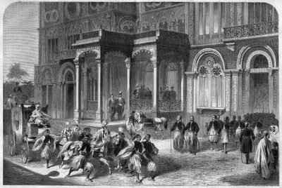 Reception by the Vice King of Egypt Ismail Pasha (1830-1895), of the Consul General of the Confederation of Northern Germany. Engraving in 