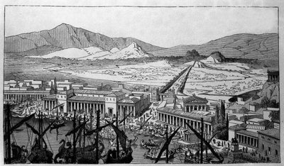 Reconstruction of the Port of Piraeus in Greece as in the ancient period by Unknown artist