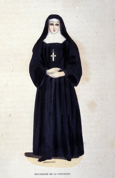 Religious of the Visitation, an order founded by Saint François de Sales and Saint Jeanne de Chantal in 1610. Engraving of the 19th century. by Unknown artist