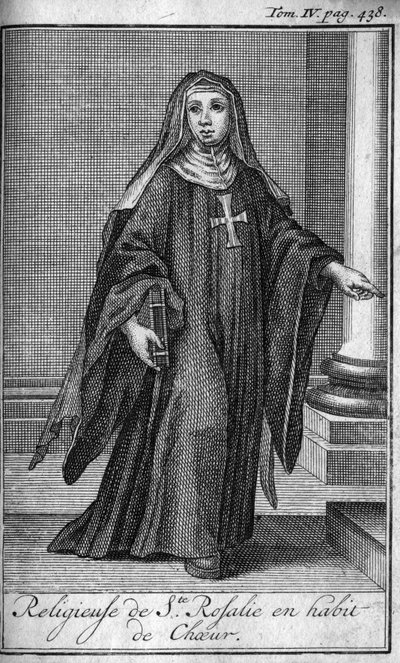 Religious order. Religious of Saint Rosalie in choir dress in Palermo in Sicily in the 17th century. In 