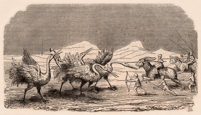 Representation of medieval tribes and animal species: group of Pygmies fighting cranes by Unknown