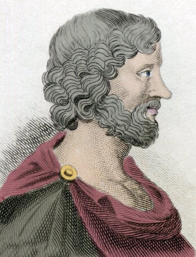 Representation of Aristippus of Cyrene, Greek philosopher disciple of Socrates. Engraving of the 19th century by Unknown artist