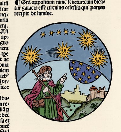 Representation of the Greek Philosopher Aristotle Indicating the Stars. Engraving from the Trek of Physics 