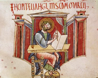 Representation of the evangelist Saint Mark. Miniature from a manuscript of the Benedictine monks 