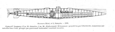 Representation of the submarine by Gustave Zede, 1888 by Unknown artist
