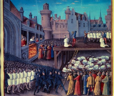 Richard the Lionheart made Turkish prisoners apprehend at the Third Crusade in 1191. Miniature of a manuscript by Sebastien Mamerot by Unknown artist