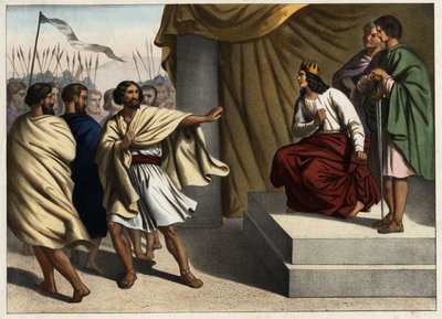 Roboam, the first king of Judas, triggered the revolt of the ten northern tribes. Anonymous engraving from the middle of the 19th century. by Unknown artist