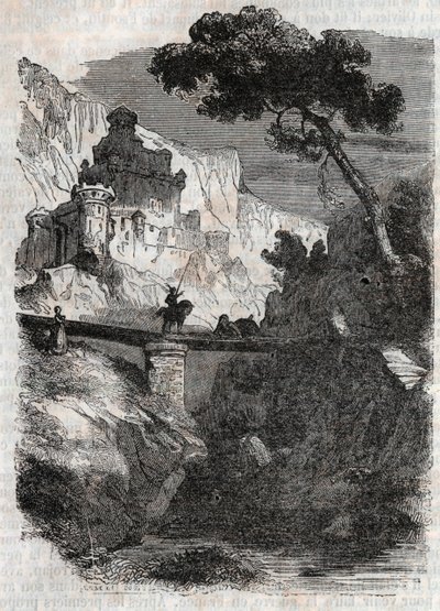 Rodomont defeated by Bradamante - engraving of 1851 from Furious Roland (Orlando furioso) (16th century) by Ludovico Ariosto, known as the Ariosta - Edition translated from Italian by the Count of Tressan and published by Gustave Harvard 1851 by Unknown artist