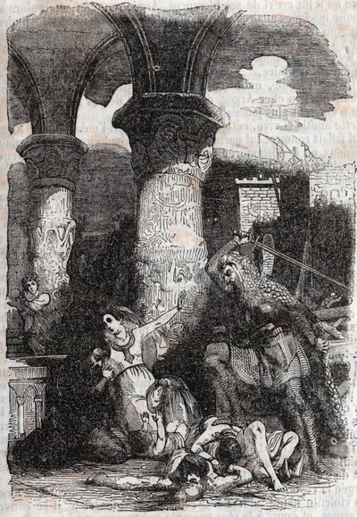 Rodomont massacres the inhabitants of Paris - engraving of 1851 from Roland furieux (Orlando furioso) (16th century) by Ludovico Ariosto, known as the Ariosta - Edition translated from Italian by the Count of Tressan and published by Gustave Harvard 1851 by Unknown artist